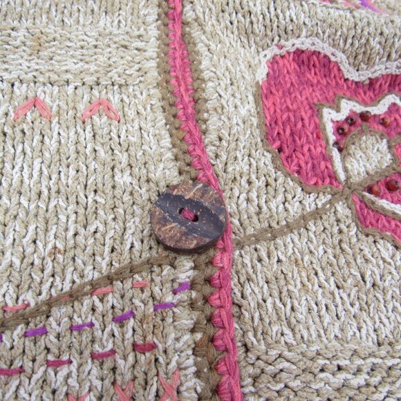 Sigrid Olsen Sport Brown w/Floral Hand Knitted Button Up 3/4 Sleeve Sweater 1X - Picture 9 of 12